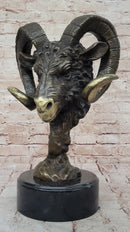 Ram's Head Bust Bronze Metal Sculpture on Marble Base 17" x 10"