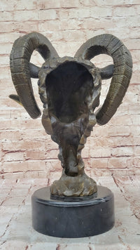 Ram's Head Bust Bronze Metal Sculpture on Marble Base 17" x 10"