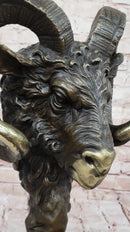 Ram's Head Bust Bronze Metal Sculpture on Marble Base 17" x 10"