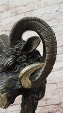 Ram's Head Bust Bronze Metal Sculpture on Marble Base 17" x 10"