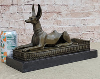 Anubis Jackal Dog Egyptian Bronze Sculpture on Marble Base