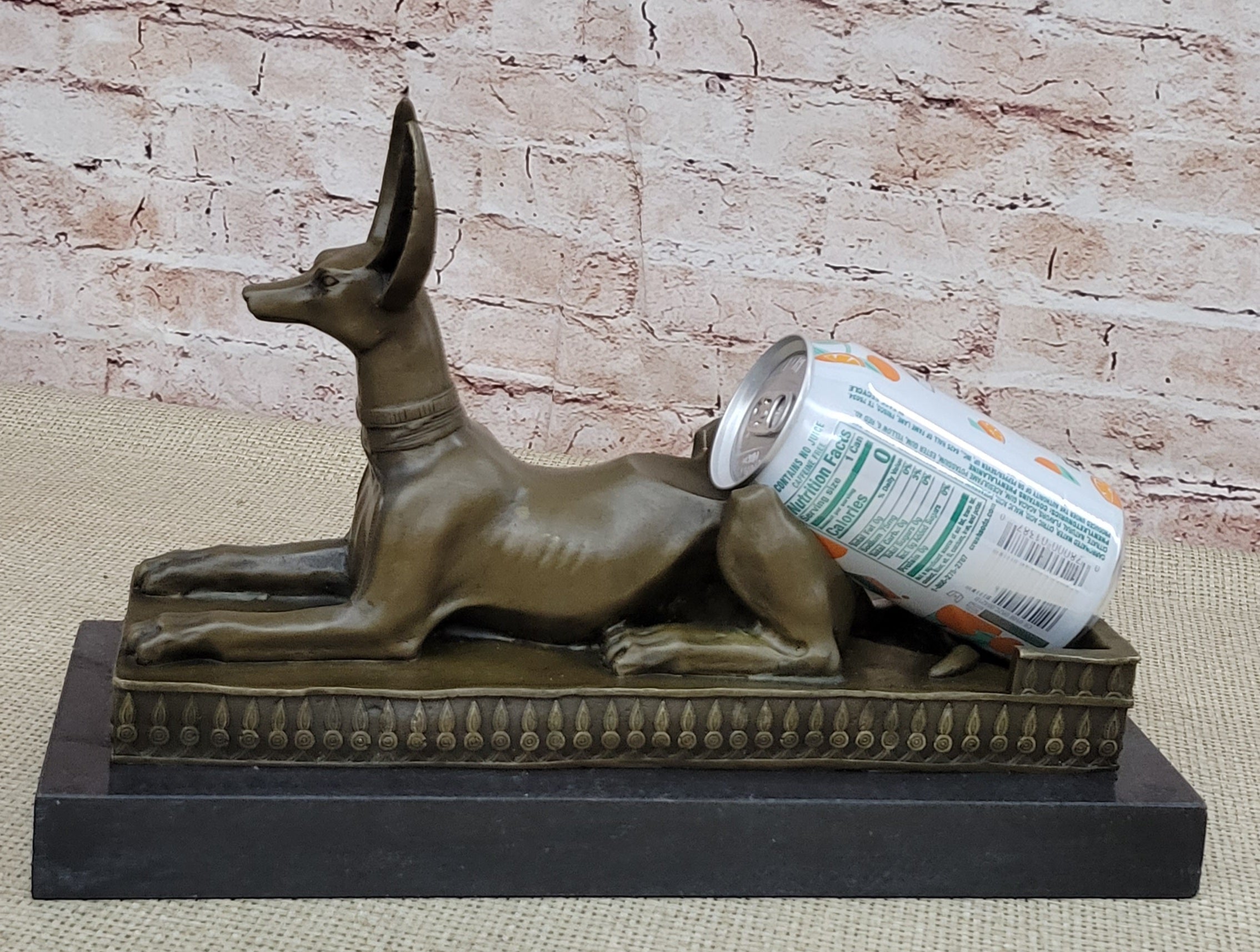 Anubis Jackal Dog Egyptian Bronze Sculpture on Marble Base
