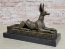 Anubis Jackal Dog Egyptian Bronze Sculpture on Marble Base