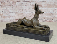 Anubis Jackal Dog Egyptian Bronze Sculpture on Marble Base