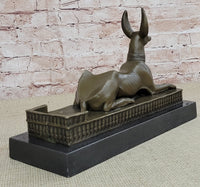 Anubis Jackal Dog Egyptian Bronze Sculpture on Marble Base