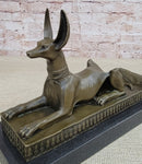 Anubis Jackal Dog Egyptian Bronze Sculpture on Marble Base