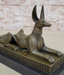 Anubis Jackal Dog Egyptian Bronze Sculpture on Marble Base
