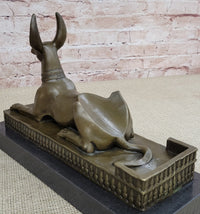 Anubis Jackal Dog Egyptian Bronze Sculpture on Marble Base