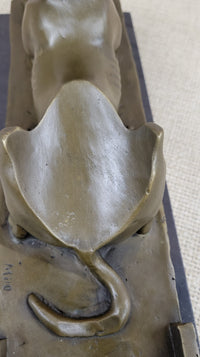 Anubis Jackal Dog Egyptian Bronze Sculpture on Marble Base