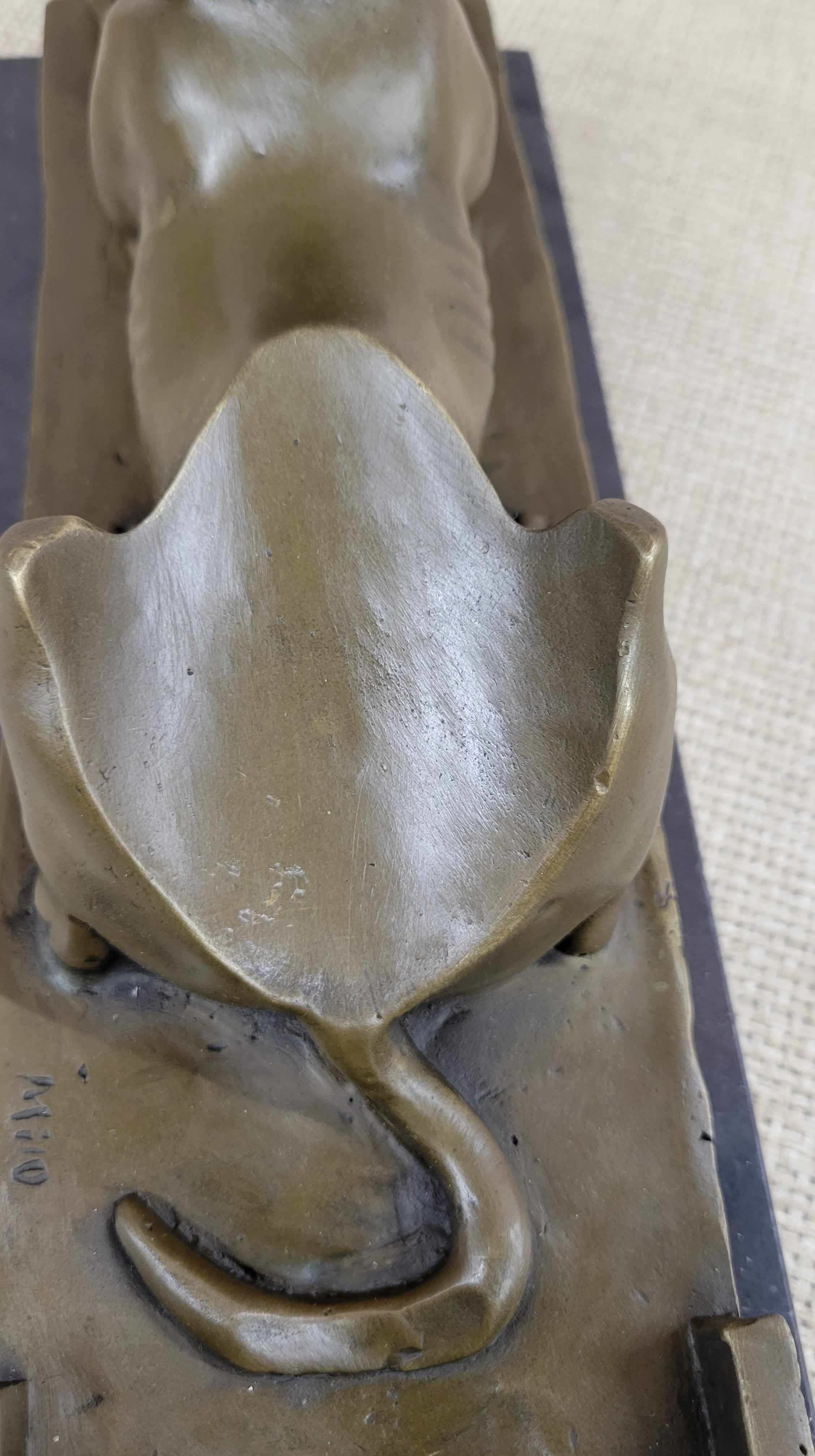 Anubis Jackal Dog Egyptian Bronze Sculpture on Marble Base