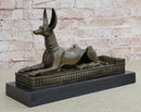 Anubis Jackal Dog Egyptian Bronze Sculpture on Marble Base
