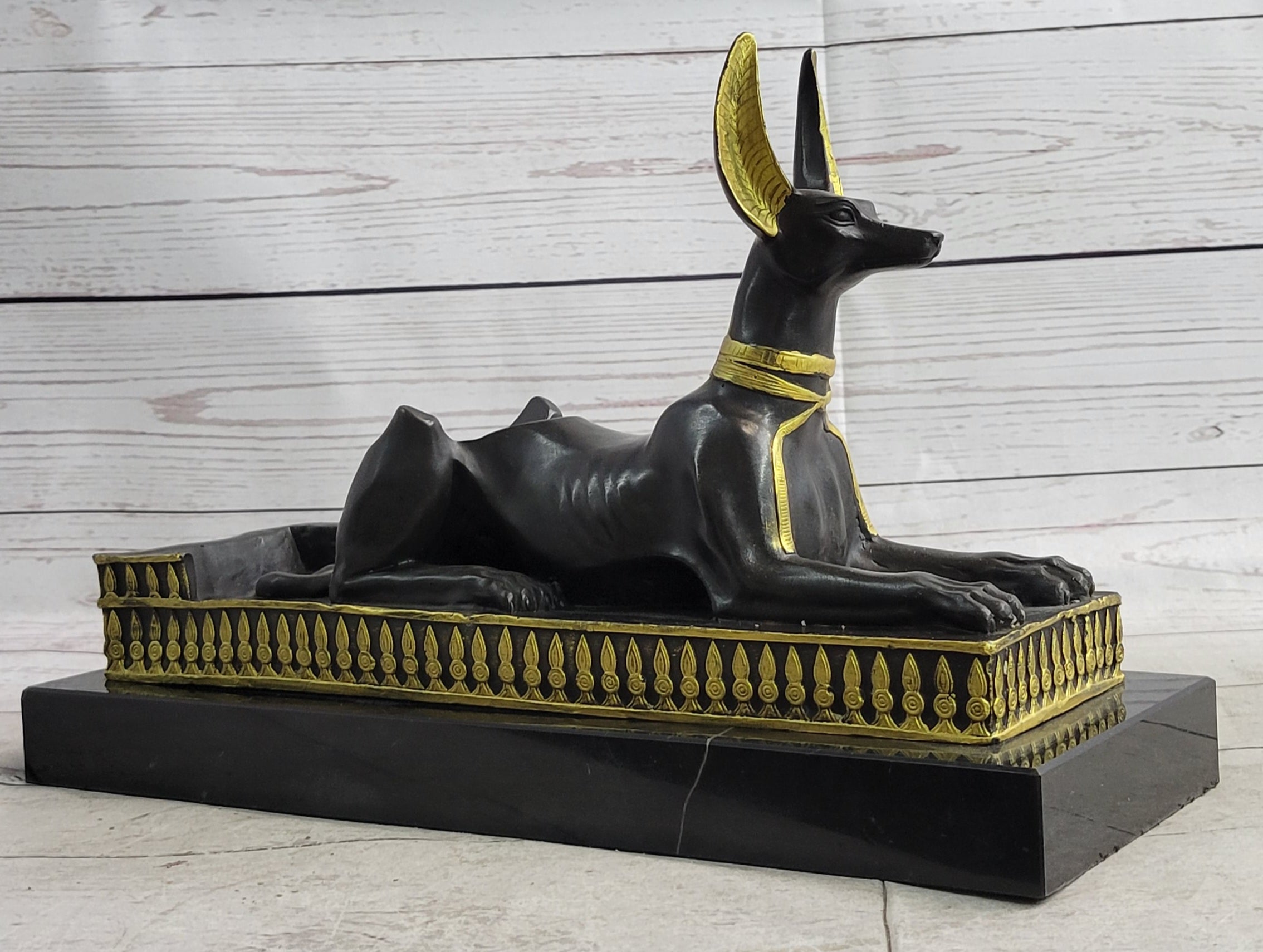 Anubis Jackal Bust on Plinth Antique Bronze by Milo