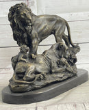 African Lion Family Bronze Sculpture by Barye