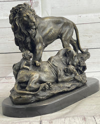 African Lion Family Bronze Sculpture by Barye