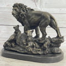 African Lion Family Bronze Sculpture by Barye