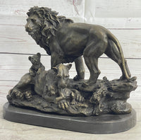 African Lion Family Bronze Sculpture by Barye
