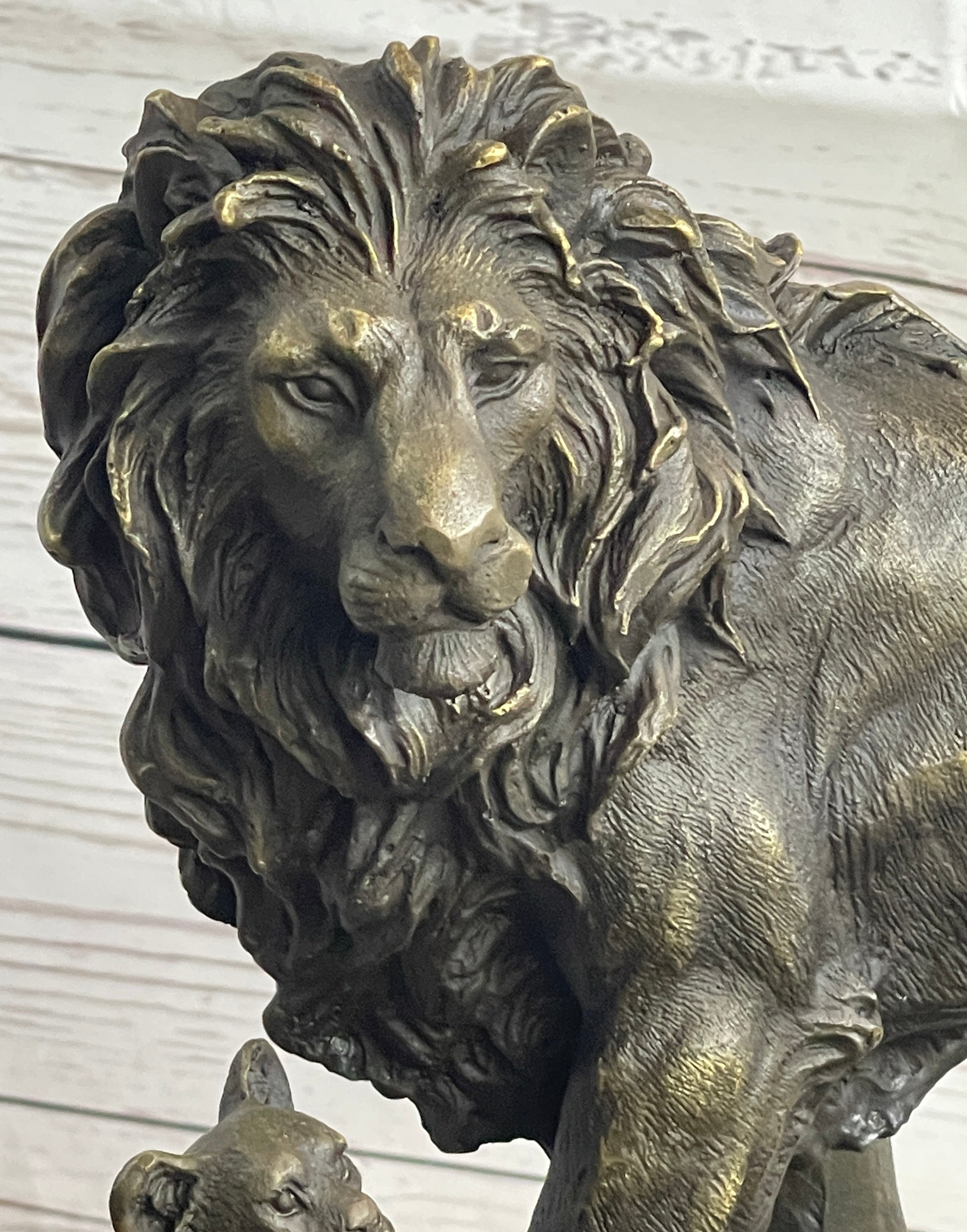 African Lion Family Bronze Sculpture by Barye