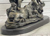 African Lion Family Bronze Sculpture by Barye
