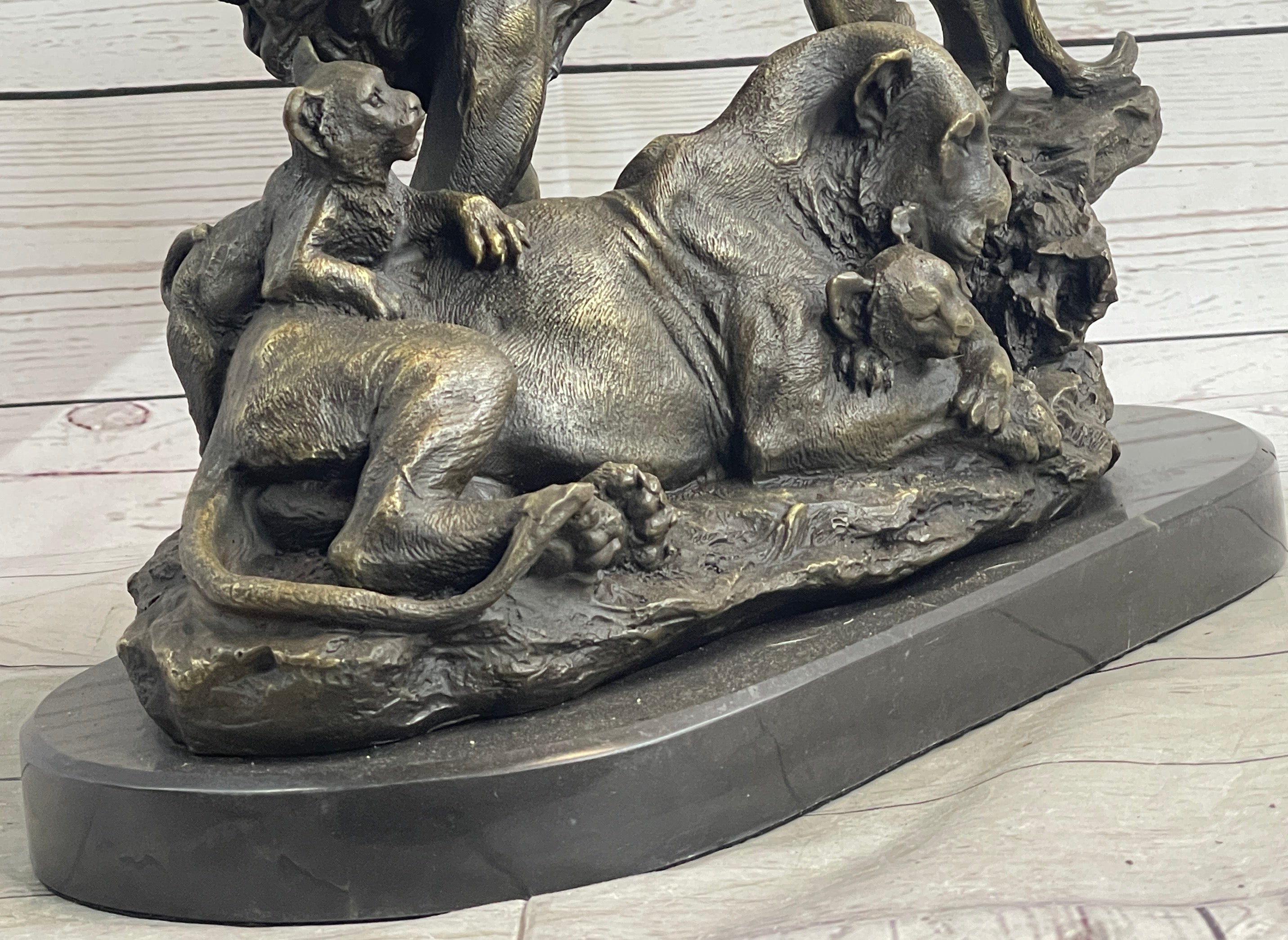 African Lion Family Bronze Sculpture by Barye