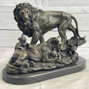 African Lion Family Bronze Sculpture by Barye