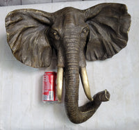 Wall Mounted Bronze Elephant Head Bust Sculpture Signed Art