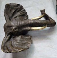 Wall Mounted Bronze Elephant Head Bust Sculpture Signed Art