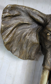 Wall Mounted Bronze Elephant Head Bust Sculpture Signed Art
