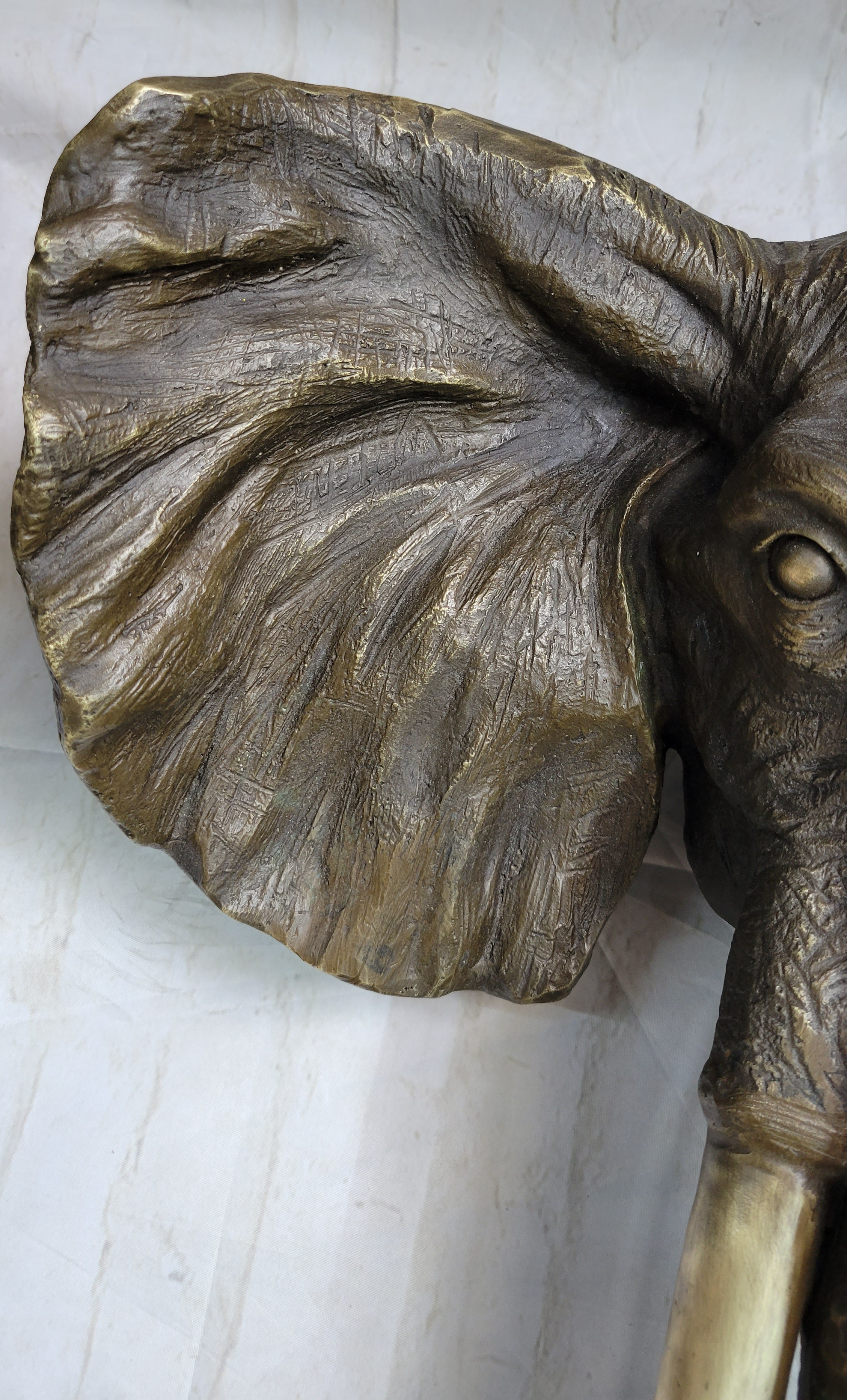 Wall Mounted Bronze Elephant Head Bust Sculpture Signed Art