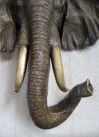 Wall Mounted Bronze Elephant Head Bust Sculpture Signed Art