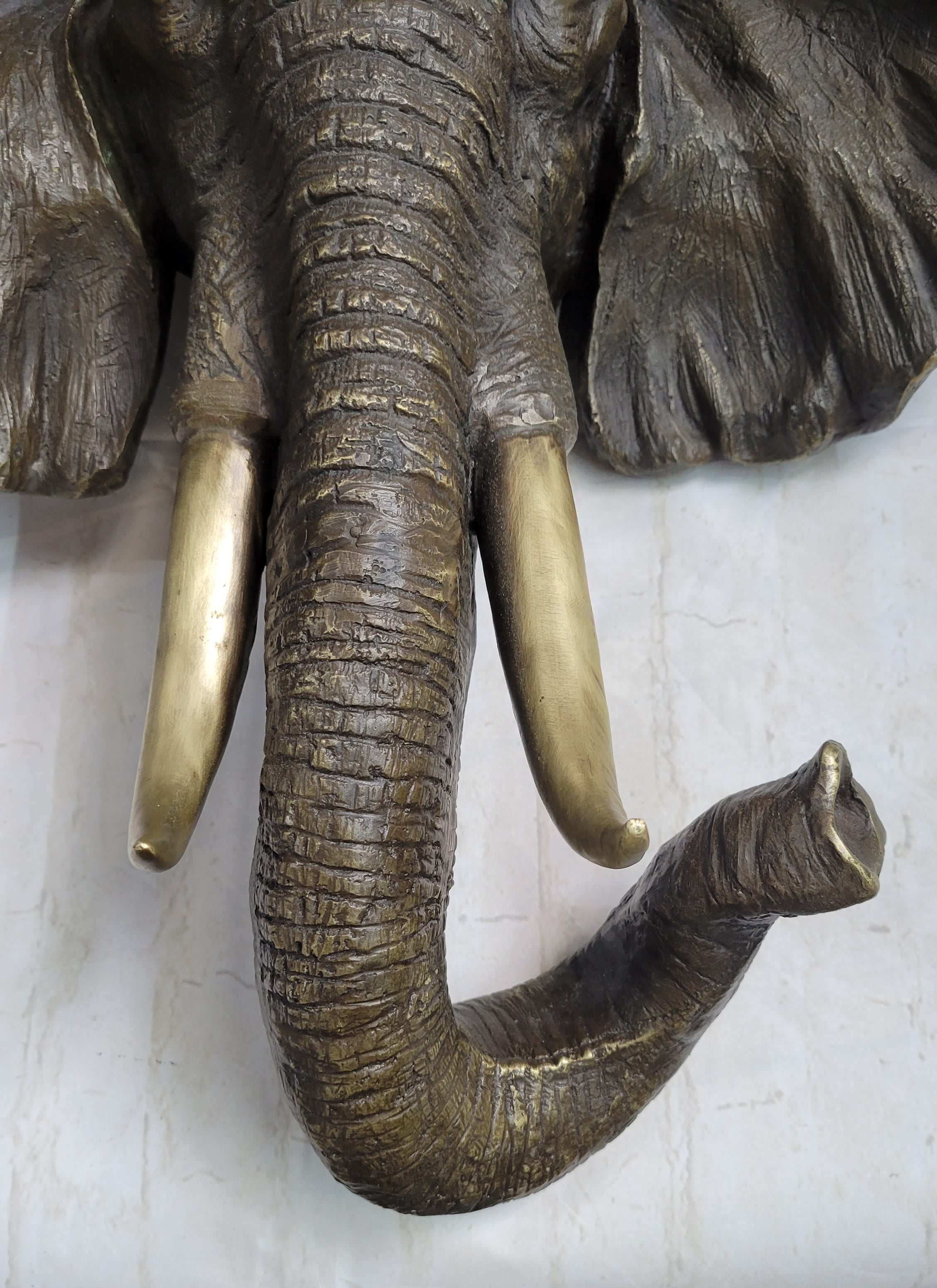 Wall Mounted Bronze Elephant Head Bust Sculpture Signed Art