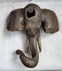 Wall Mounted Bronze Elephant Head Bust Sculpture Signed Art