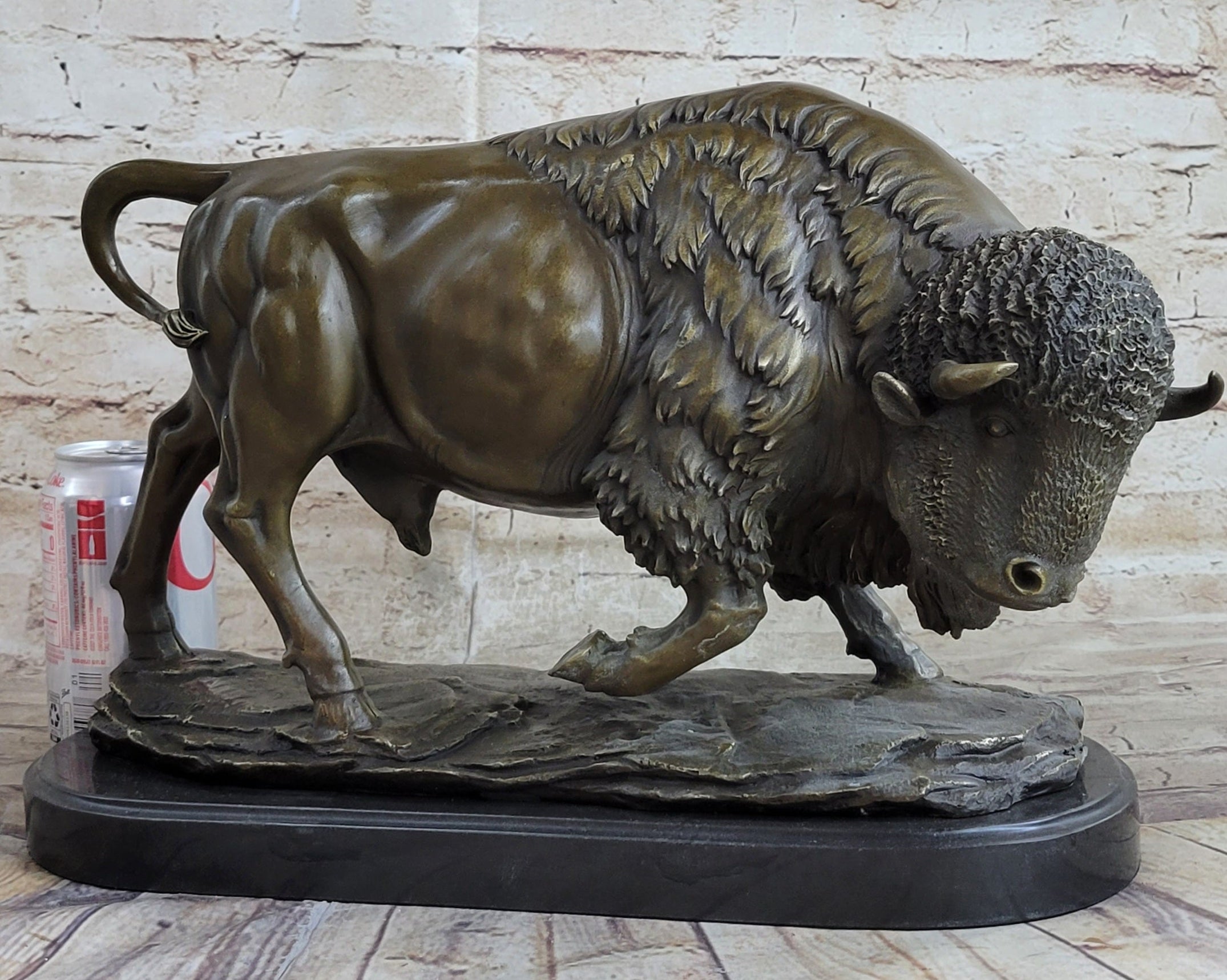 Large American Buffalo Bison Art Deco Sculpture Marble Base