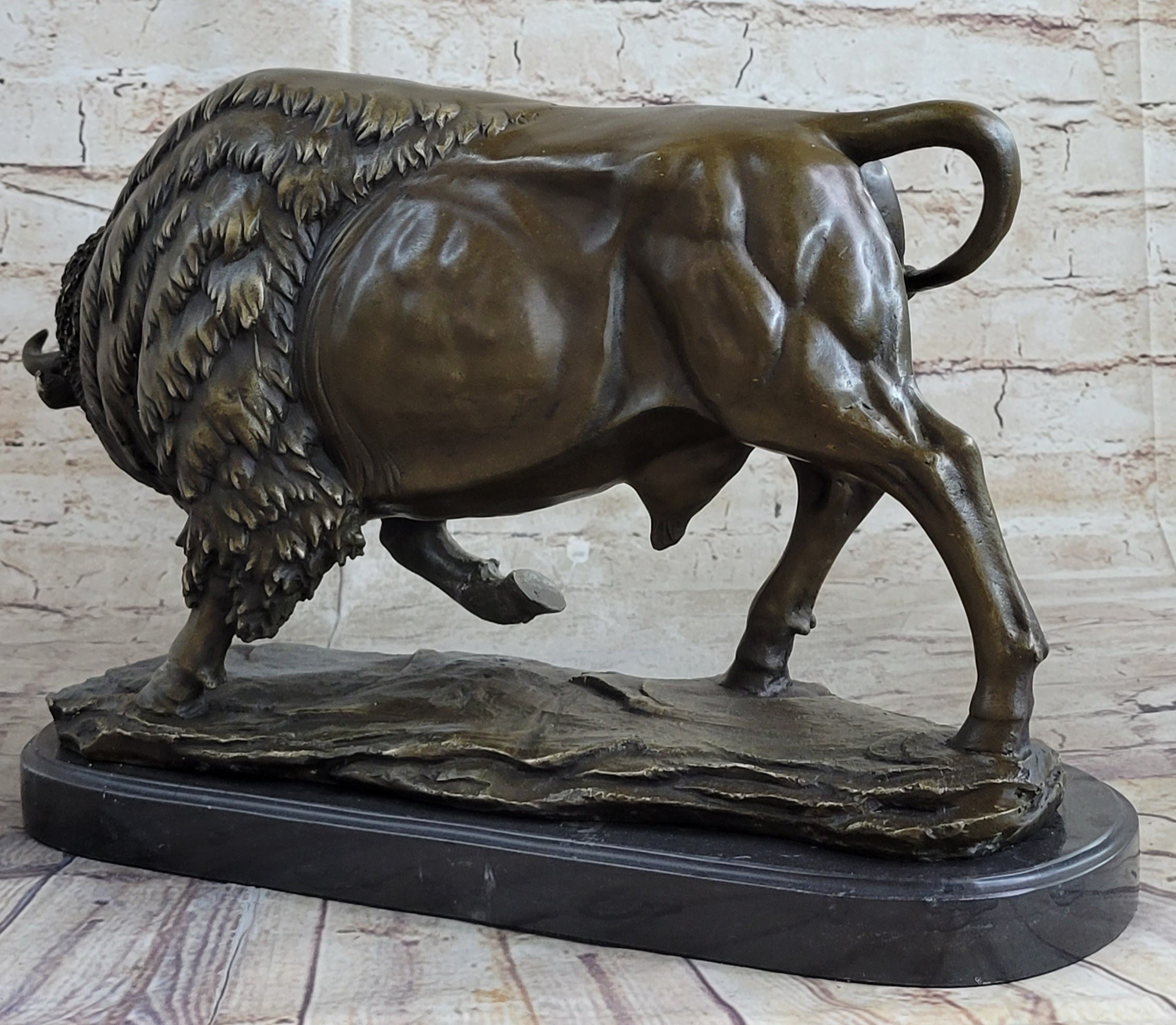 Large American Buffalo Bison Art Deco Sculpture Marble Base