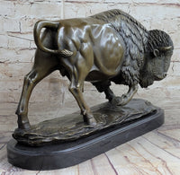 Large American Buffalo Bison Art Deco Sculpture Marble Base