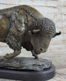 Large American Buffalo Bison Art Deco Sculpture Marble Base