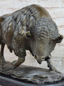 Large American Buffalo Bison Art Deco Sculpture Marble Base