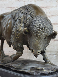 Large American Buffalo Bison Art Deco Sculpture Marble Base