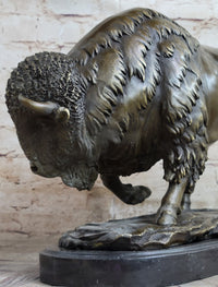 Large American Buffalo Bison Art Deco Sculpture Marble Base