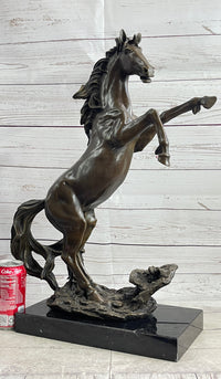 Bronze Rearing Wild Stallion Horse Sculpture Signed Art