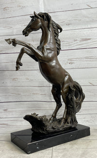 Bronze Rearing Wild Stallion Horse Sculpture Signed Art