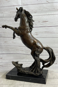 Bronze Rearing Wild Stallion Horse Sculpture Signed Art