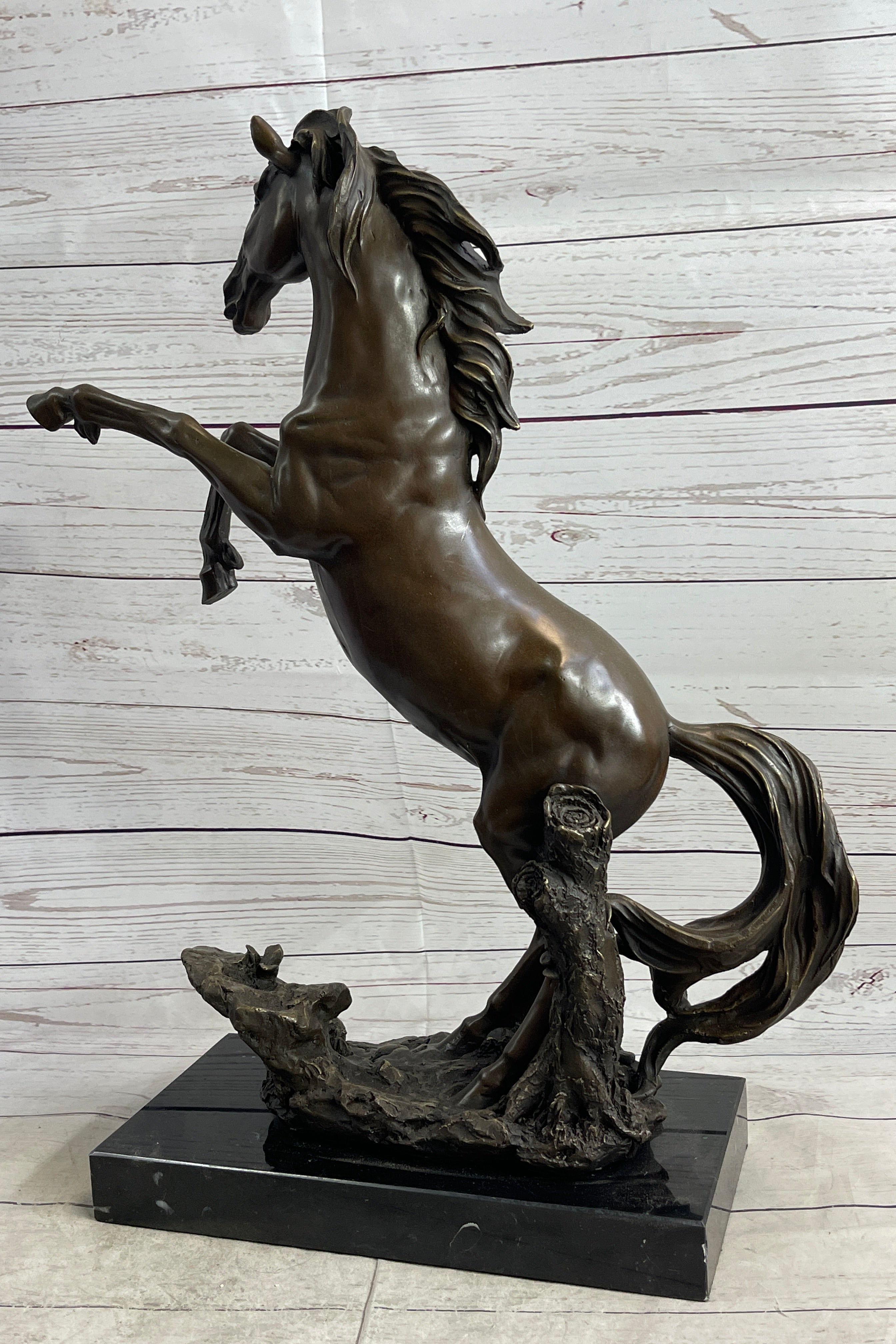 Bronze Rearing Wild Stallion Horse Sculpture Signed Art