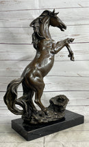Bronze Rearing Wild Stallion Horse Sculpture Signed Art