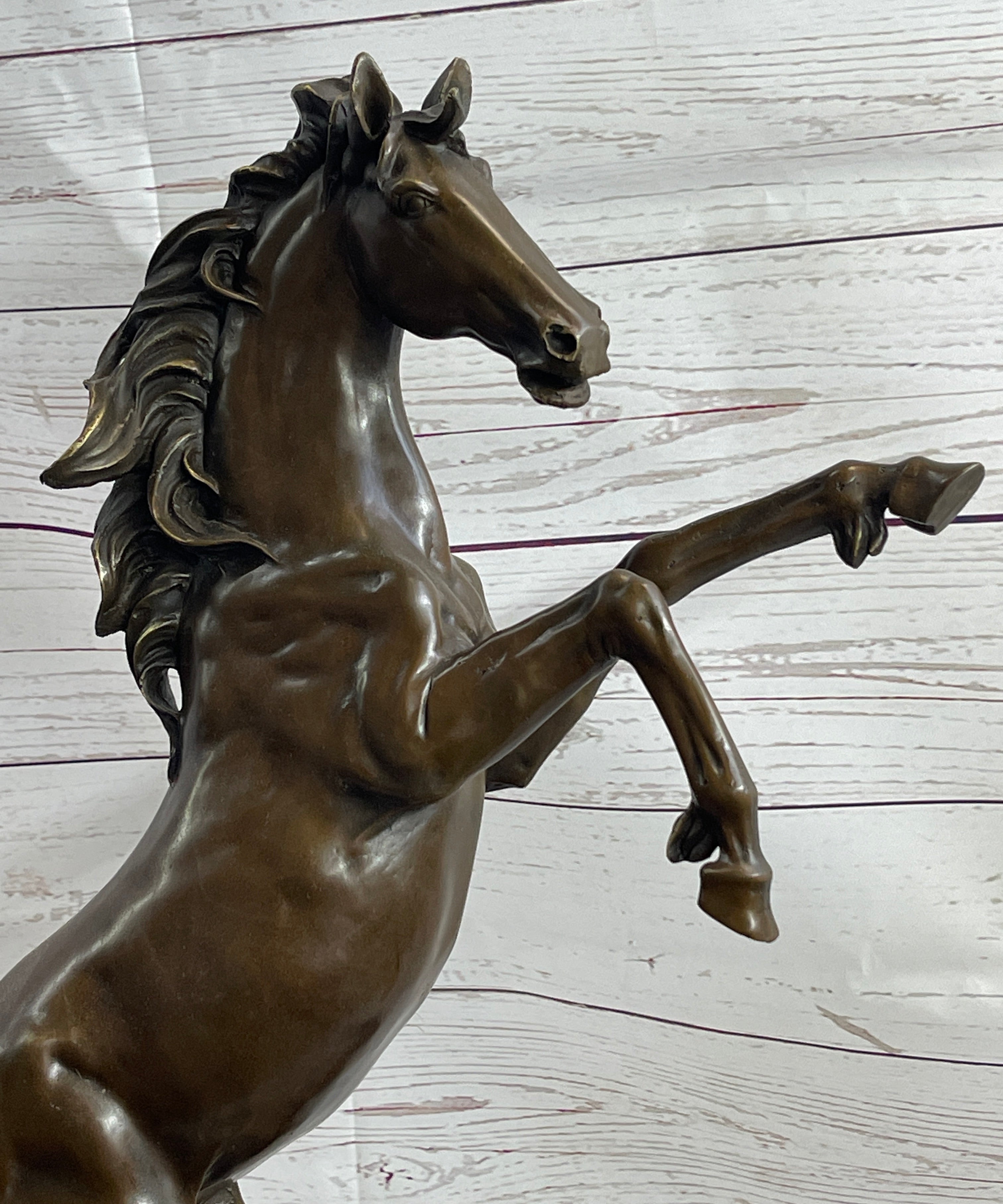 Bronze Rearing Wild Stallion Horse Sculpture Signed Art