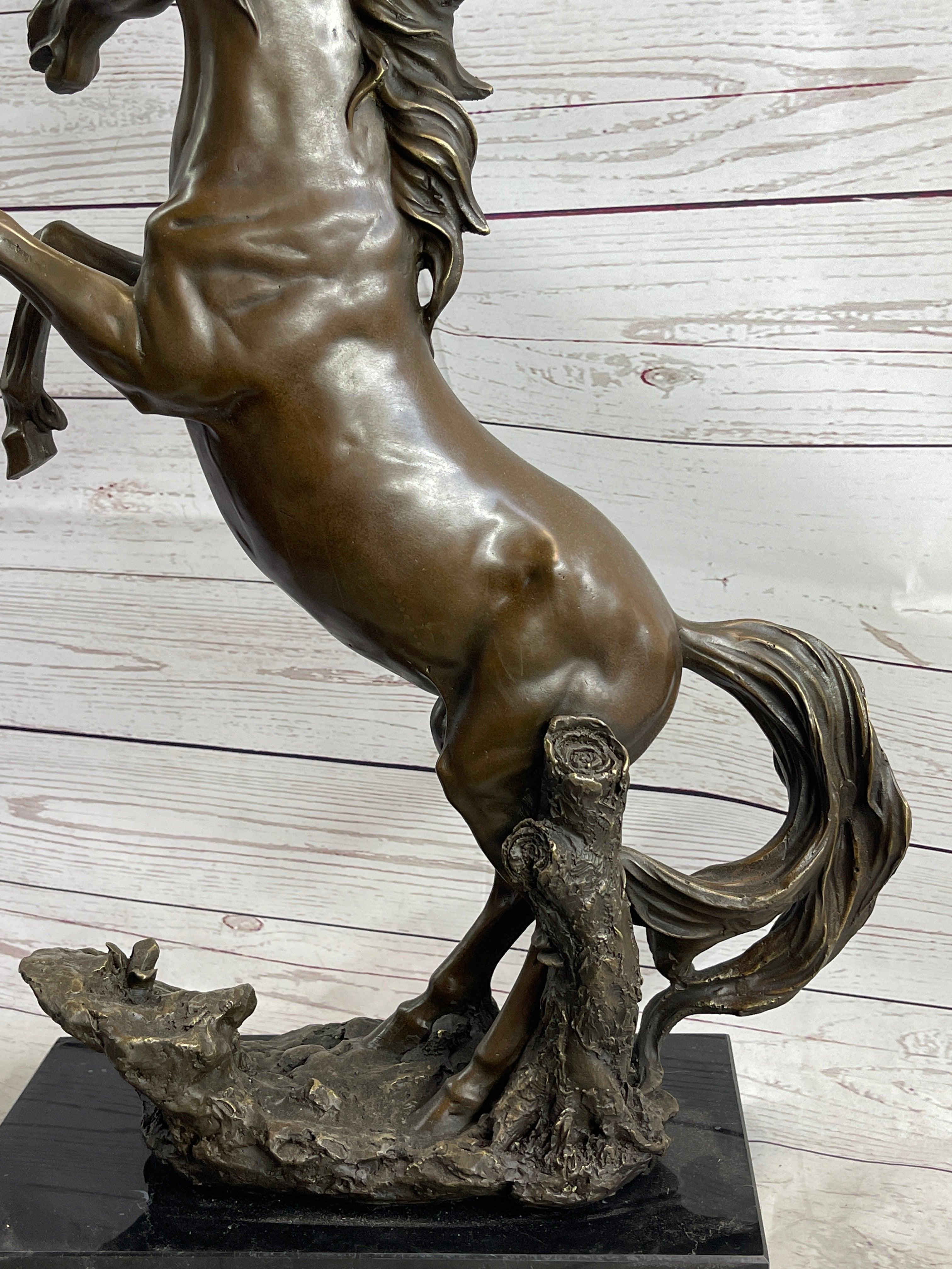 Bronze Rearing Wild Stallion Horse Sculpture Signed Art