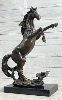 Bronze Rearing Wild Stallion Horse Sculpture Signed Art