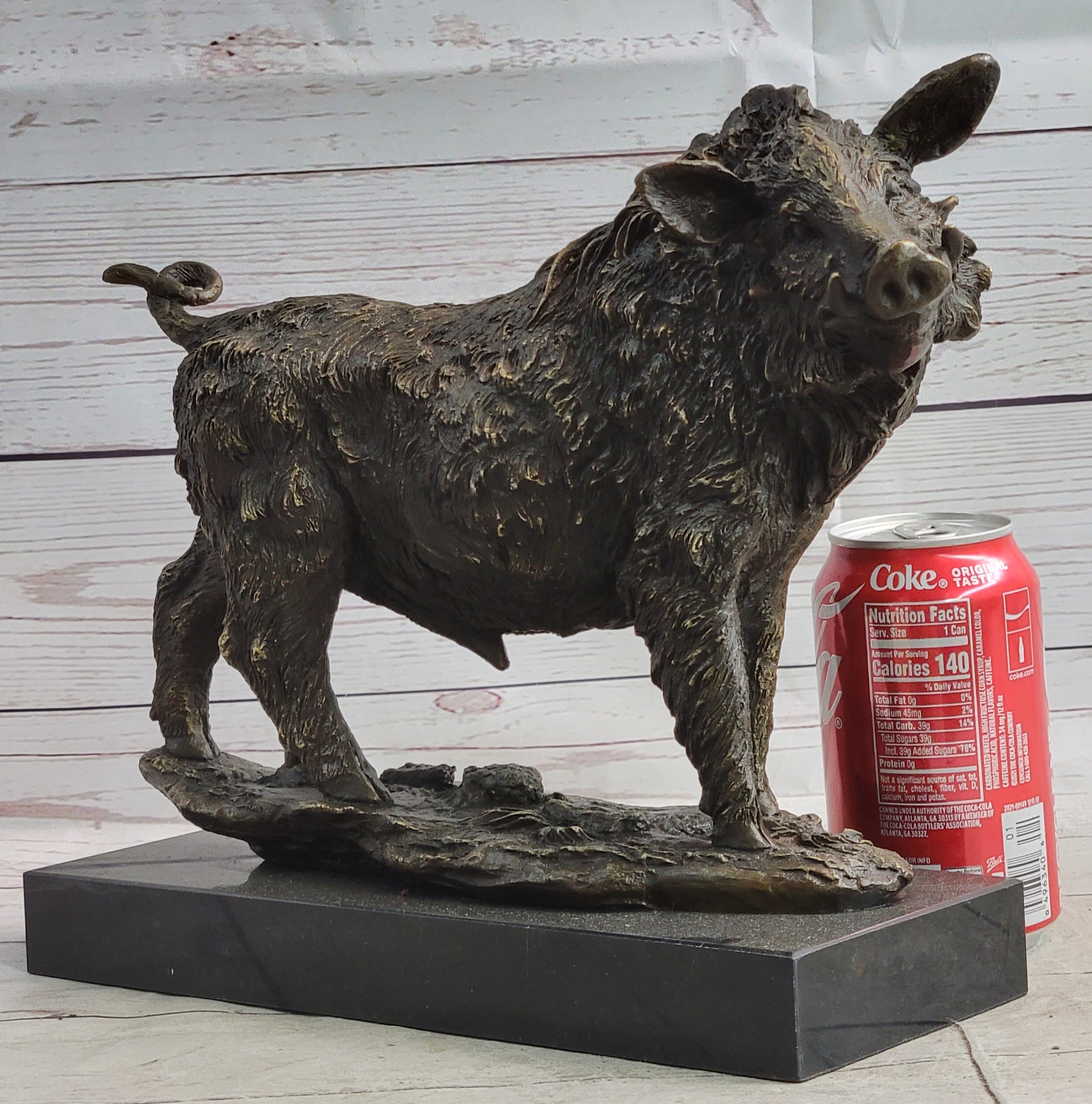 Wild Boar Hog Pig Bronze Sculpture Marble Base