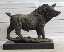 Wild Boar Hog Pig Bronze Sculpture Marble Base