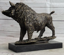Wild Boar Hog Pig Bronze Sculpture Marble Base