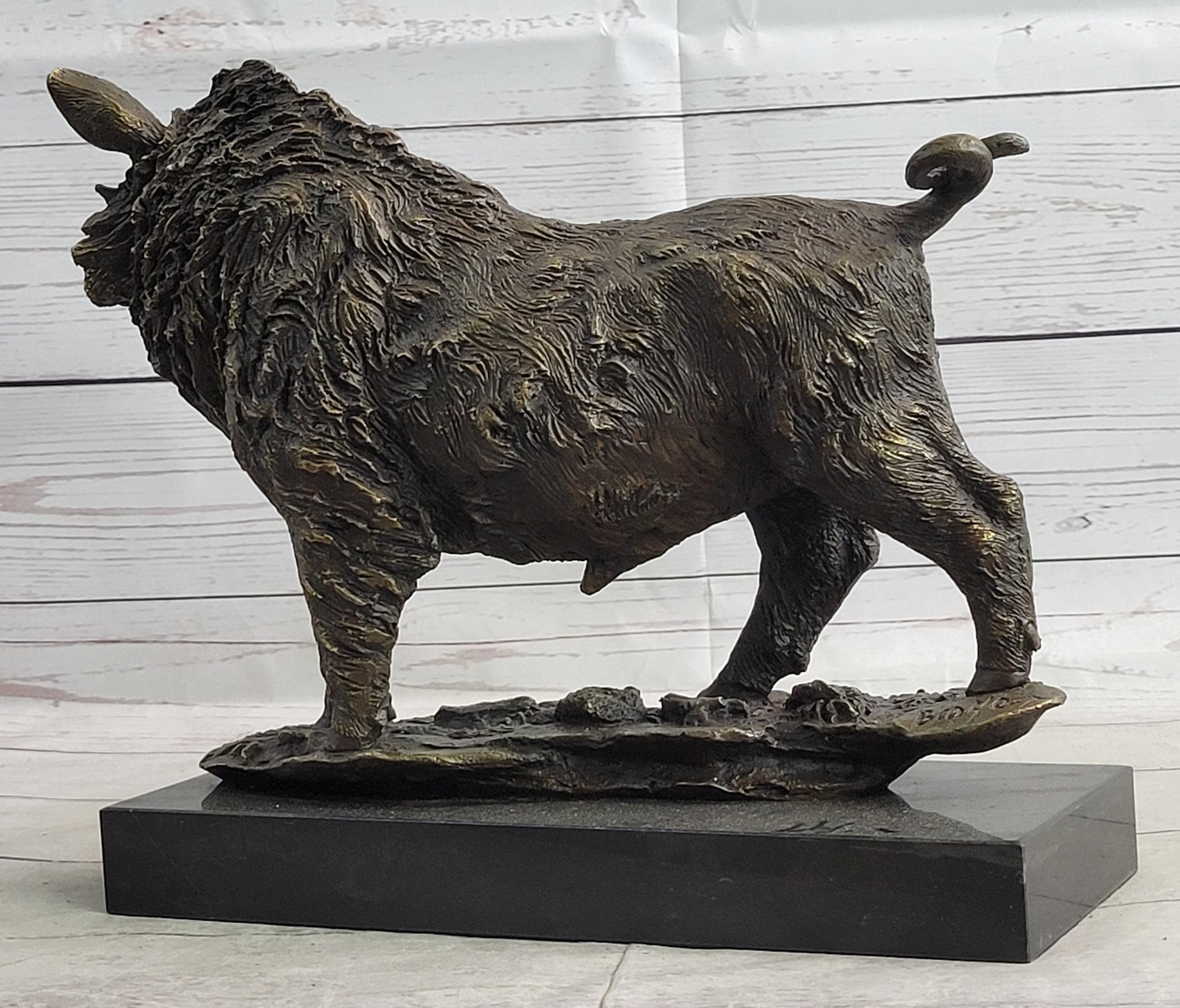 Wild Boar Hog Pig Bronze Sculpture Marble Base